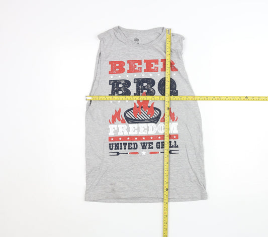 Celebrate! Men's Grey Sleeveless Patriotic BBQ T-Shirt Size S