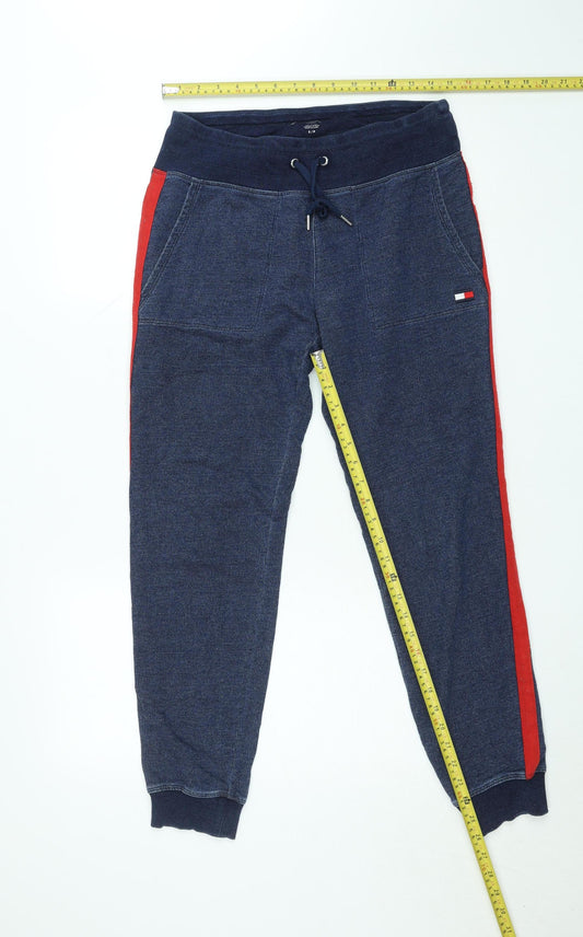 Tommy Hilfiger Women Blue Jogger Trousers S Cotton Side Stripe