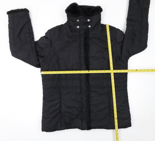 Dunnes Stores Womens Black Faux Fur Trim Puffer Jacket Size 16