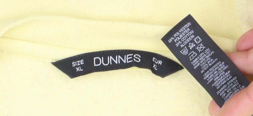 Brand and care label for Dunnes Women Yellow XL Pullover Sweatshirt Cotton Blend Crew Neck