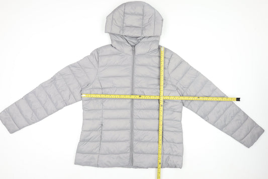 Dunnes Stores Womens Grey Lightweight Puffer Jacket L Hooded Shower Resistant