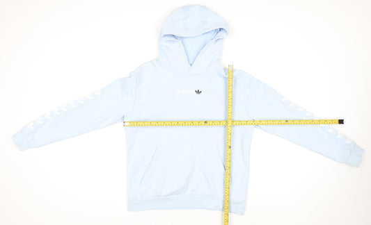 adidas Girls Blue Pullover Hoodie 13-14 Years Logo Graphic Cotton Blend