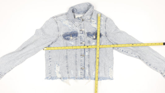 Clube Jeans Womens Blue Cropped Distressed Denim Jacket Size S