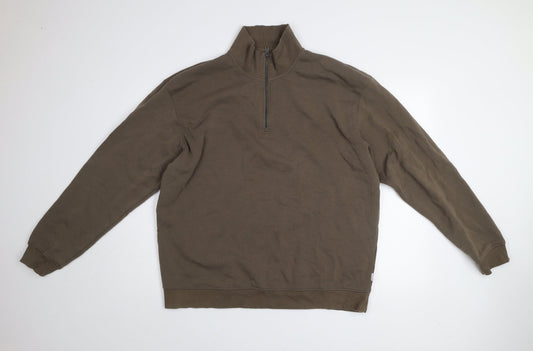 Mens UK 2XL Regular JACK & JONES Brown 1/2 Zip Sweatshirt