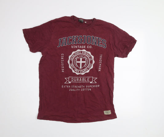 Mens UK Size XL JACK & JONES Red Cotton T-Shirt