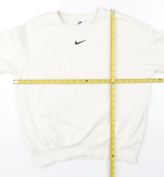 Nike Men’s Ivory Pullover Crew Neck Sweatshirt M Fleece Logo