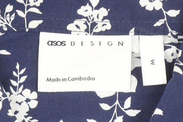 ASOS DESIGN Men's Blue Floral Short Sleeve Slim Fit Shirt Size M