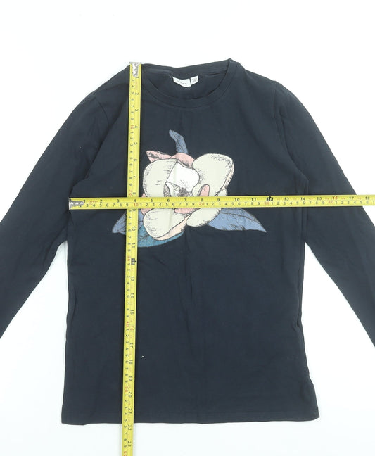 Name It Girls Black Long Sleeve Cotton T-Shirt 11-12 Years Floral Graphic
