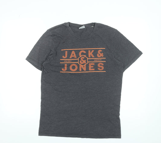 Mens UK Size M JACK & JONES Grey Cotton Blend T-Shirt