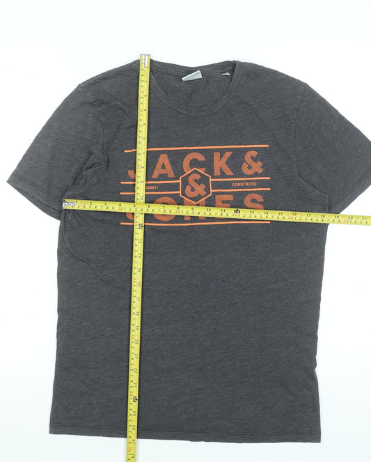 Mens UK Size M JACK & JONES Grey Cotton Blend T-Shirt