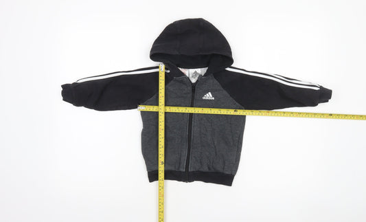 Adidas Boys Grey Full Zip Hoodie 2-3 Years Sports Hooded Sweatshirt