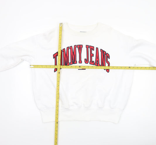 Tommy Jeans Women's White Cotton Crew Neck Pullover Sweatshirt M