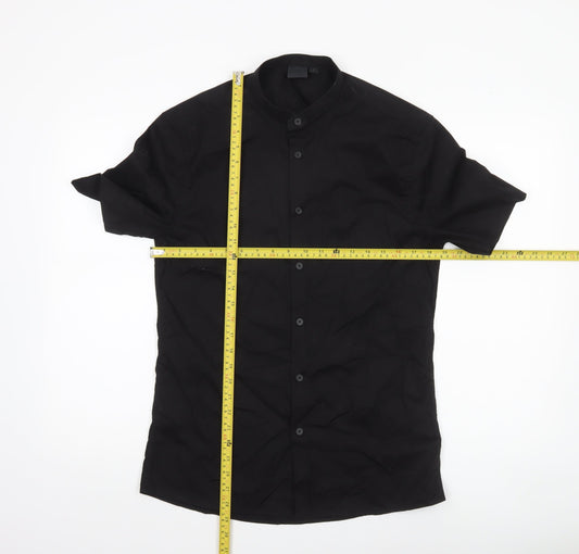 ASOS Men’s Black Slim Fit Short Sleeve Band Collar Button-Up Shirt Medium
