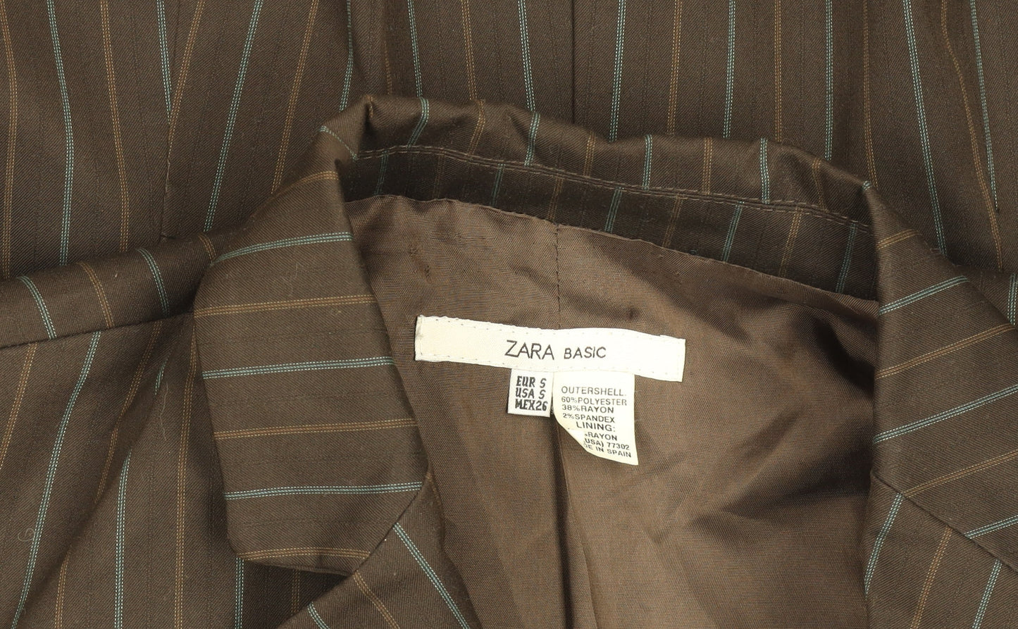 Zara Women Brown Striped Blazer Jacket S Classic Workwear