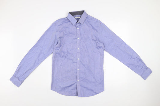 Jack & Jones Men’s Blue Slim Fit Long Sleeve Cotton Button-Up Shirt S