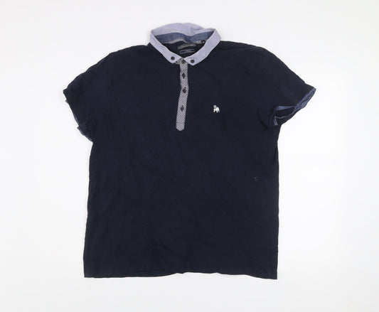 The Spitalfields Shirt Co Mens Blue XL Short Sleeve Cotton Polo