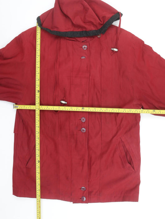Savannah Women's Red Hooded Mid-Length Cotton Blend Rain Coat UK 10