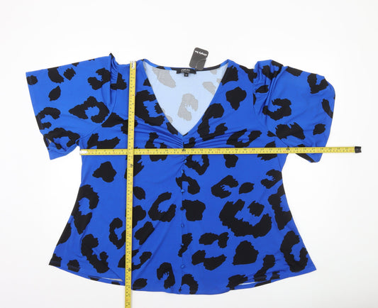 Simply Be Women's Blue Animal Print V-Neck Tunic Blouse Size 24