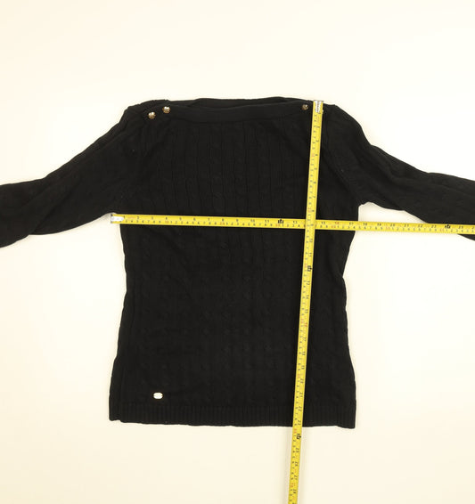 Lauren Ralph Lauren Women's Black Cable Knit Cotton Jumper L