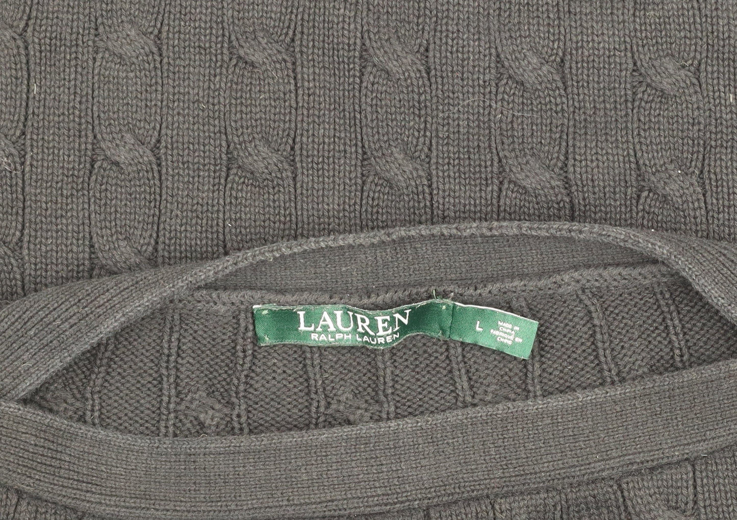 Lauren Ralph Lauren Women's Black Cable Knit Cotton Jumper L