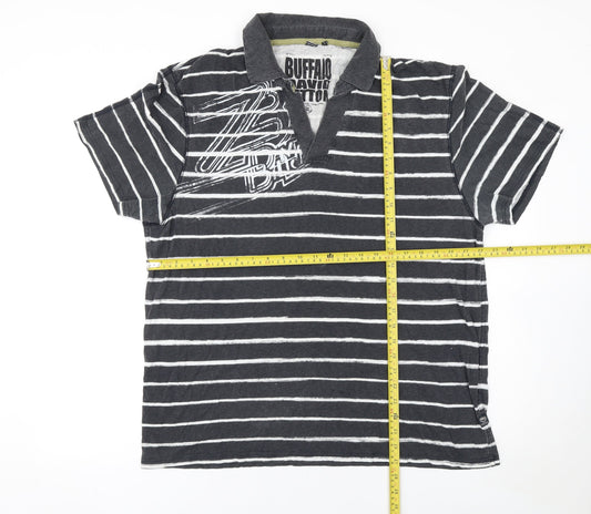 Buffalo David Bitton Men's Grey Striped Cotton Polo Shirt XL