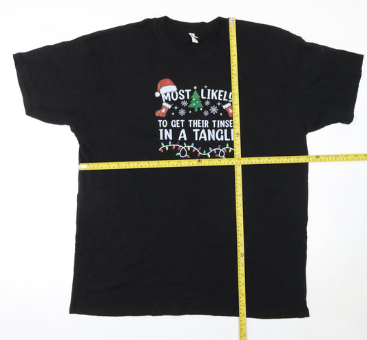Casual Classics Men’s Black XL Christmas Funny Crew Neck T-Shirt