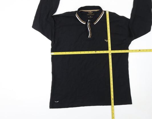 Threadbare Men's Black Long Sleeve Cotton Polo Shirt XL