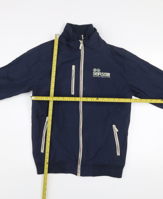 Crosshatch Men Blue M Bomber Jacket Full Zip Nylon Casual