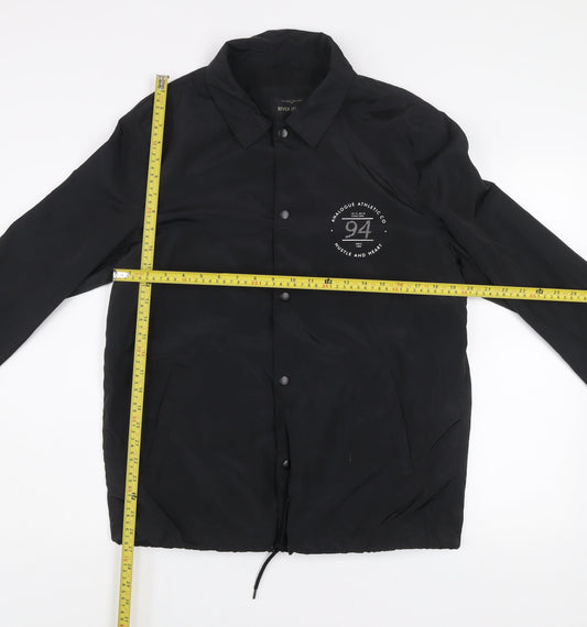 River Island Men's Black Coach Jacket M NYC Logo Casual Lightweight