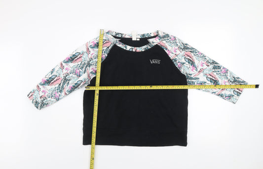 Vans Womens Black Floral Raglan Sweatshirt M Cotton Blend