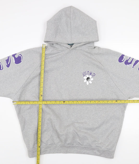 Alaçati Style Women Grey Hoodie L Graphic Print Pullover Positivity Design