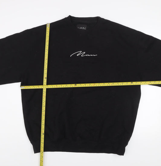 boohooMAN Men's Black Embroidered Logo Pullover Sweatshirt Size L