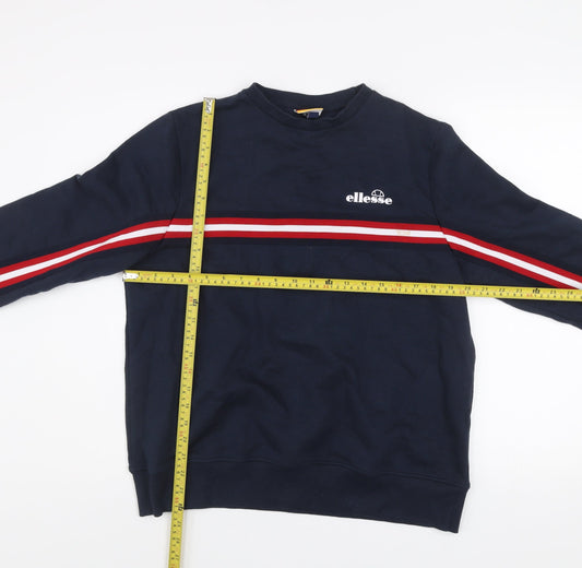 Ellesse Womens Navy Blue Sweatshirt UK 8 Crew Neck Striped Cotton Blend