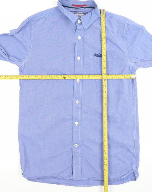 Superdry Men's Blue Cotton Long Sleeve Button-Up Shirt Large