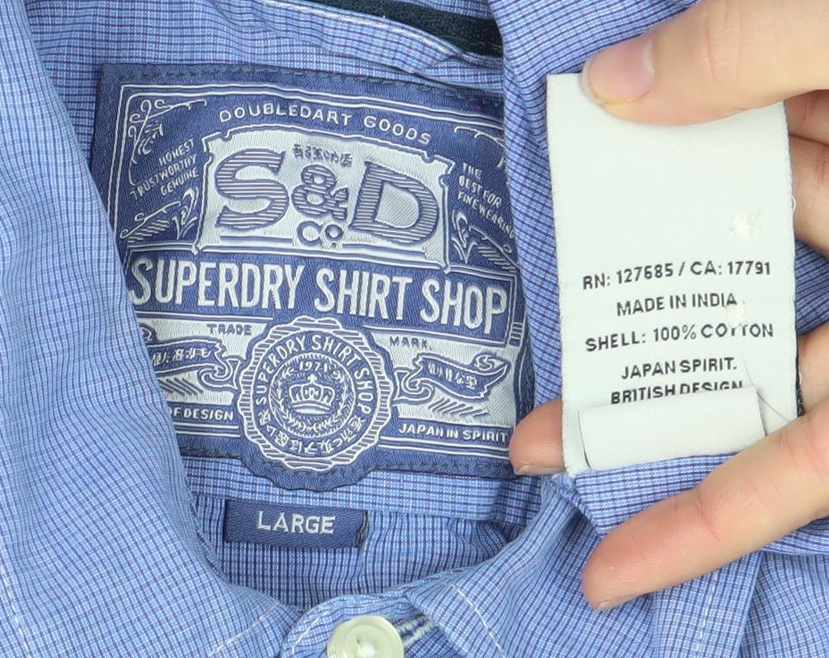 Superdry Men's Blue Cotton Long Sleeve Button-Up Shirt Large