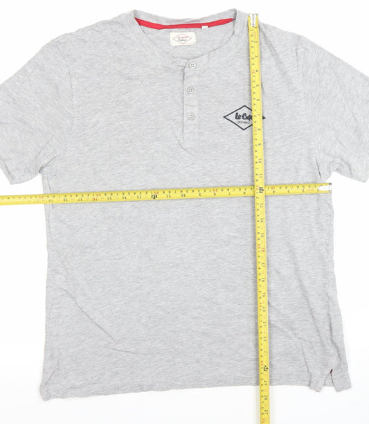 Lee Cooper Originals Men's Grey Henley Short Sleeve T-Shirt M