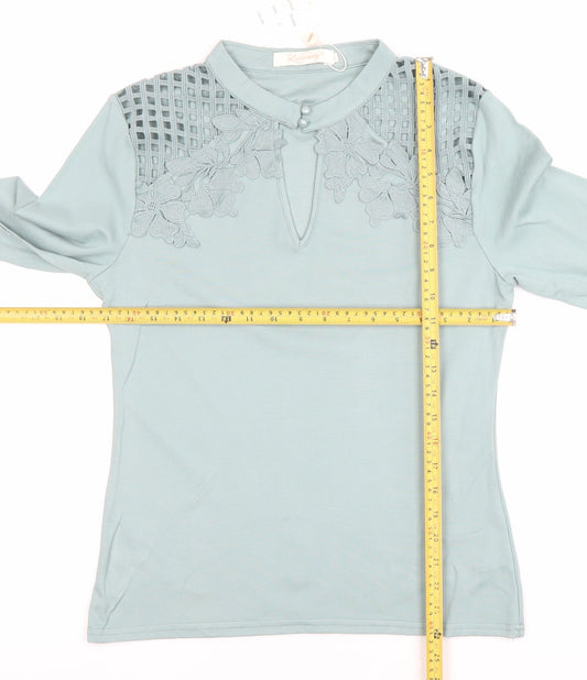 Lulumary Women Green Long Sleeve Lace Blouse Size L