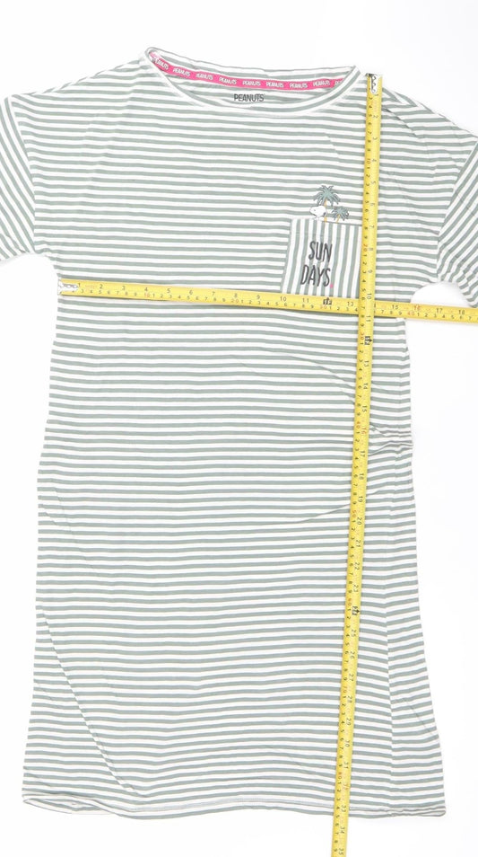 Peanuts Women's Green Striped Snoopy Nightshirt XS T-Shirt Style