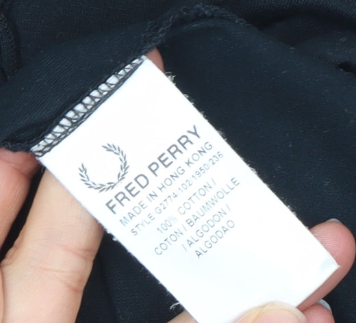 Fred Perry Women's Black Cotton Button Ruffle T-Shirt UK 10