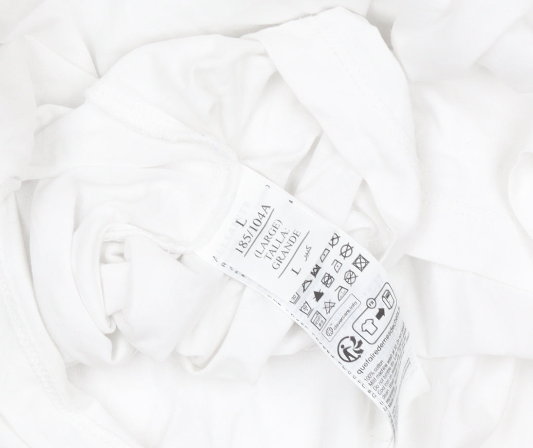 AllSaints Men's White Cotton Crew Neck Logo T-Shirt Size L