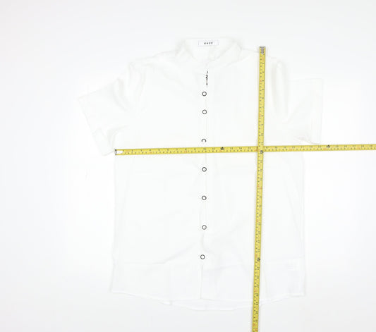 HYEYI Women's White Short Sleeve Button-Up Shirt Medium
