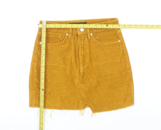 Superdry Womens Yellow Corduroy Mini Skirt Size 8 High Waist