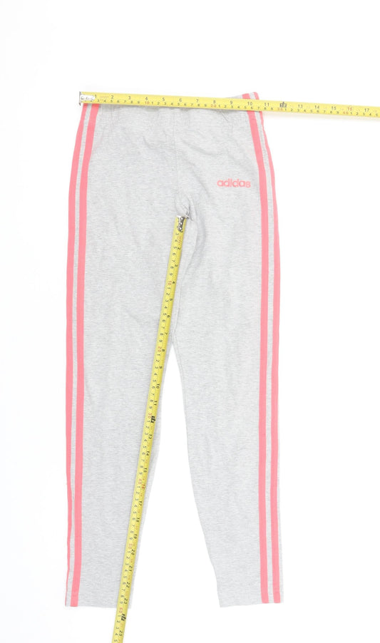 Adidas Girls Grey Pink Side Stripe Cotton Stretch Ankle Leggings 12 Years