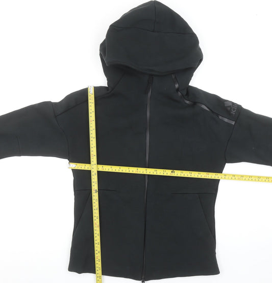 adidas Girls Black Full Zip Hoodie Size 12-13 Years Hooded Sportswear