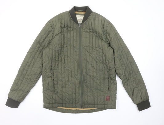 Jack & Jones Men's Green Quilted Bomber Jacket Size L