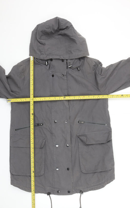 Mint Velvet Women Grey Size 12 Long Hooded Parka Jacket