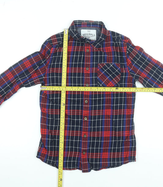 Marks and Spencer Boys Red Blue Check Long Sleeve Button-Up Shirt 11-12 Years