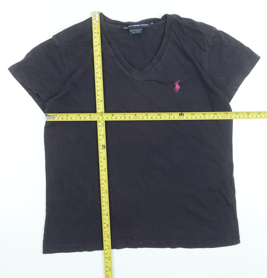 Ralph Lauren Womens Black V-Neck Cotton T-Shirt Size S