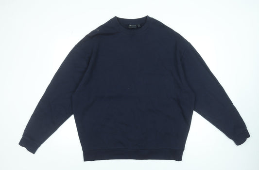 Additional front view of ASOS DESIGN Men’s Navy Blue L Pullover Cotton Sweatshirt Crew Neck