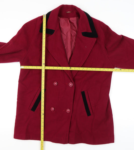 Vintage Women's Red Wool Pea Coat Size 16 Double-Breasted UK